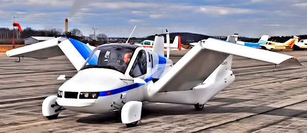 The Terrafugia Transition folding its wings to be driven as a licensed street vehicle (Photo: Terrafugia)