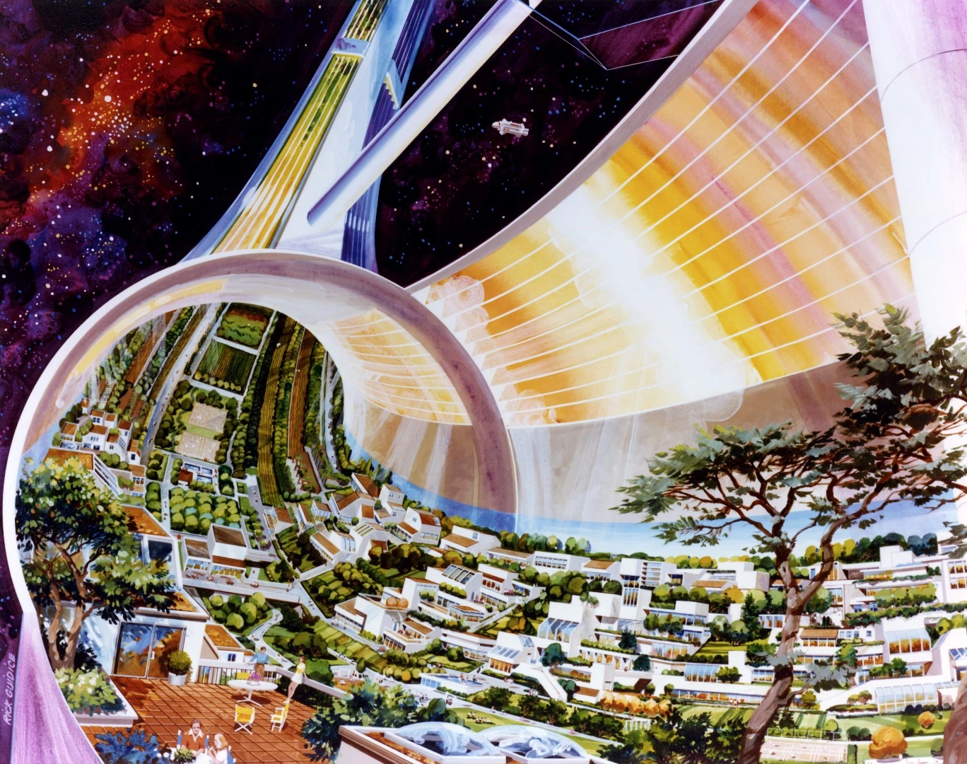 Cutaway view of a toroidal colony, by Rick Guidice