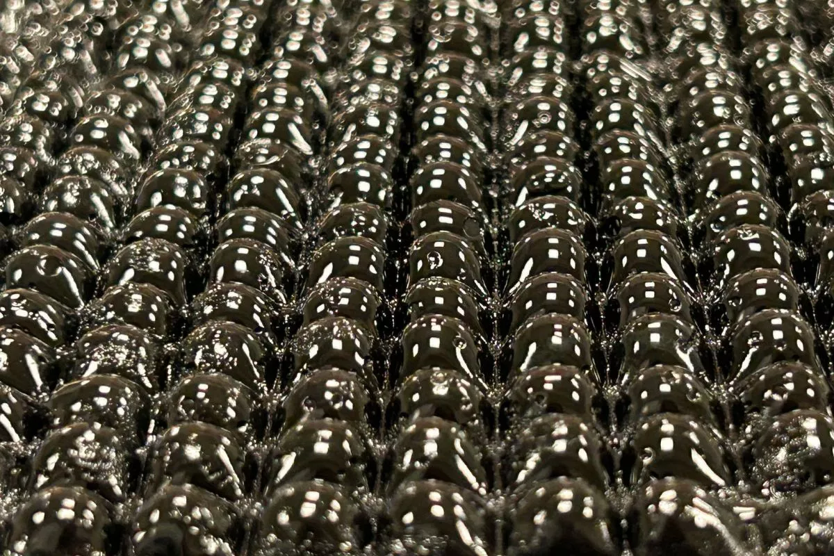 A close-up of the origami-inspired hydrogel material that swells to absorb water from the air