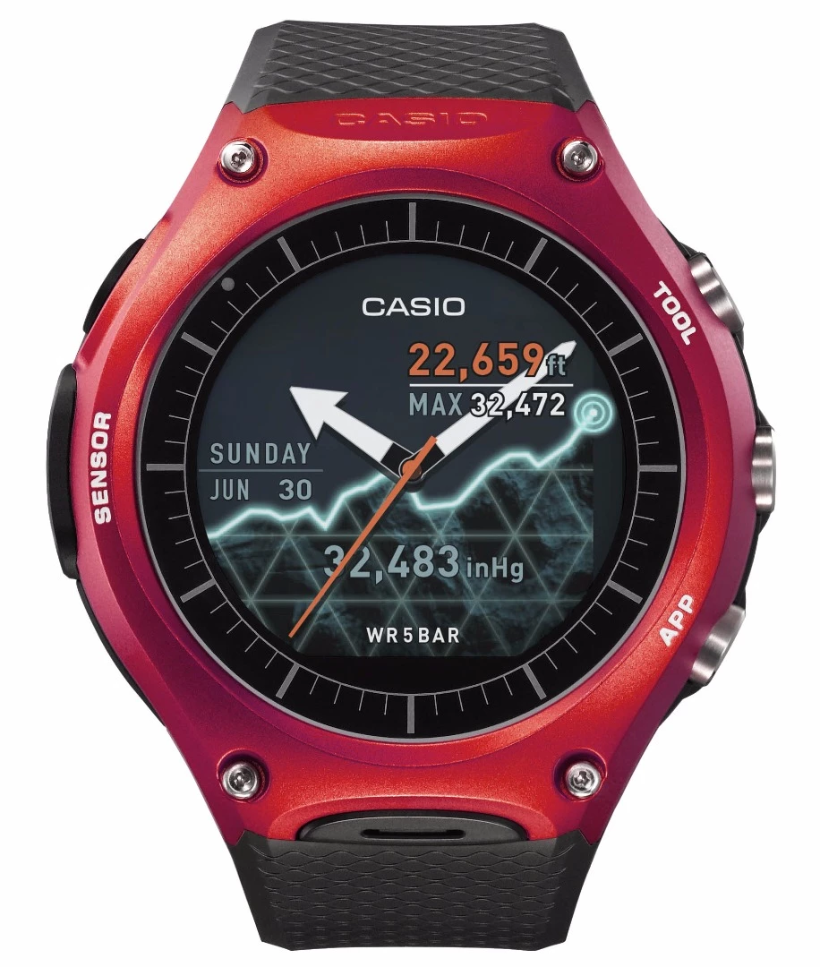 The Casio WSD-F10 Smart Outdoor Watch is designed to US military standards and is water-resistant to 50 meters