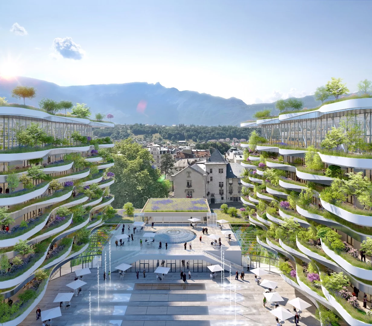 Vincent Callebaut's Foam of Waves would serve as a small community of sorts, with a shopping mall, a tourist office, a wellness center, and a school, in addition to its residential areas