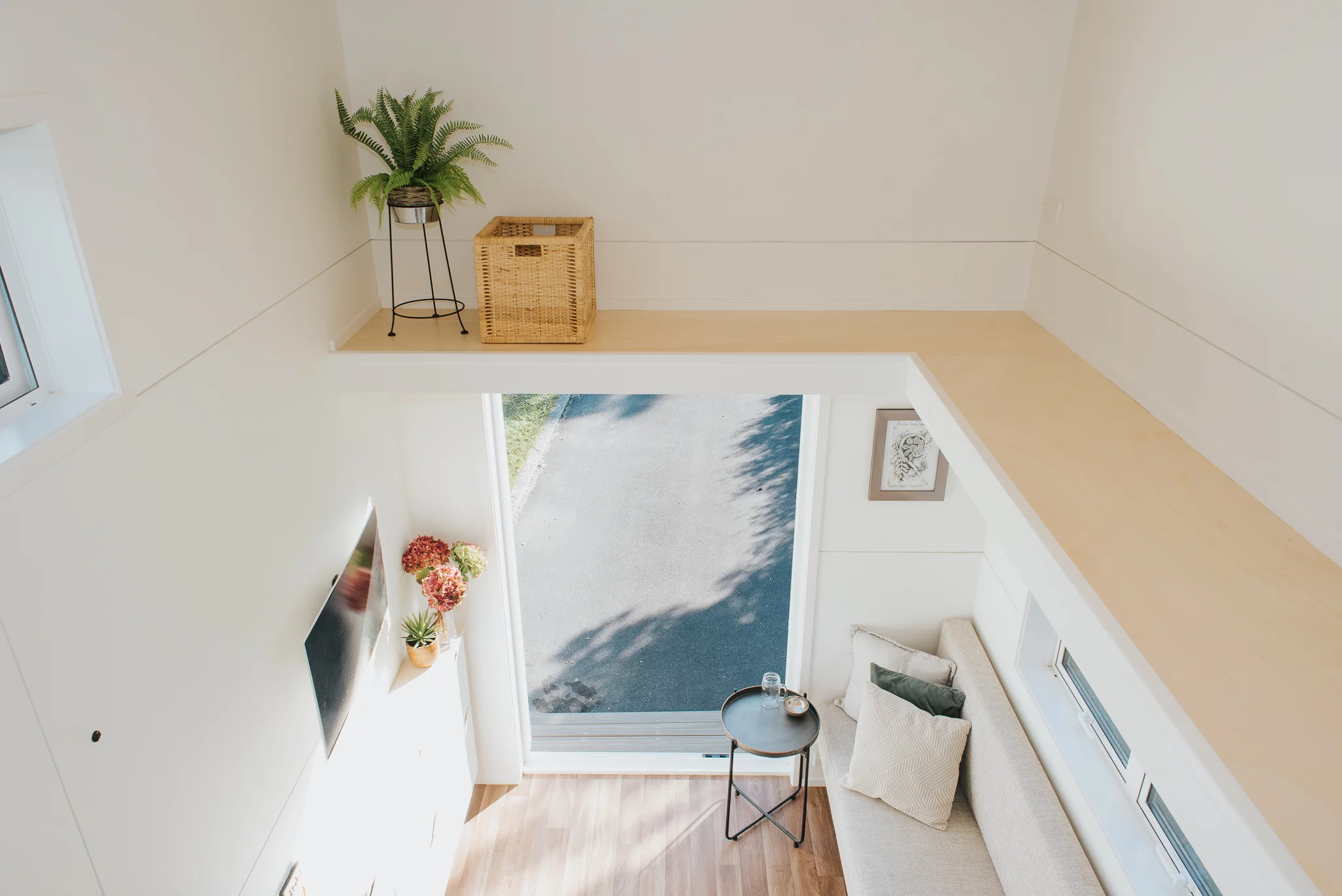 The Bitser Tiny House has a shelf area above the living room for additional storage
