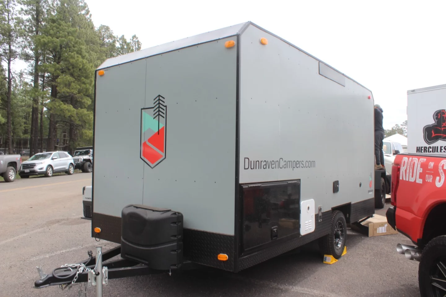 The Dunraven camping trailer measures just under 18 feet long, including tongue
