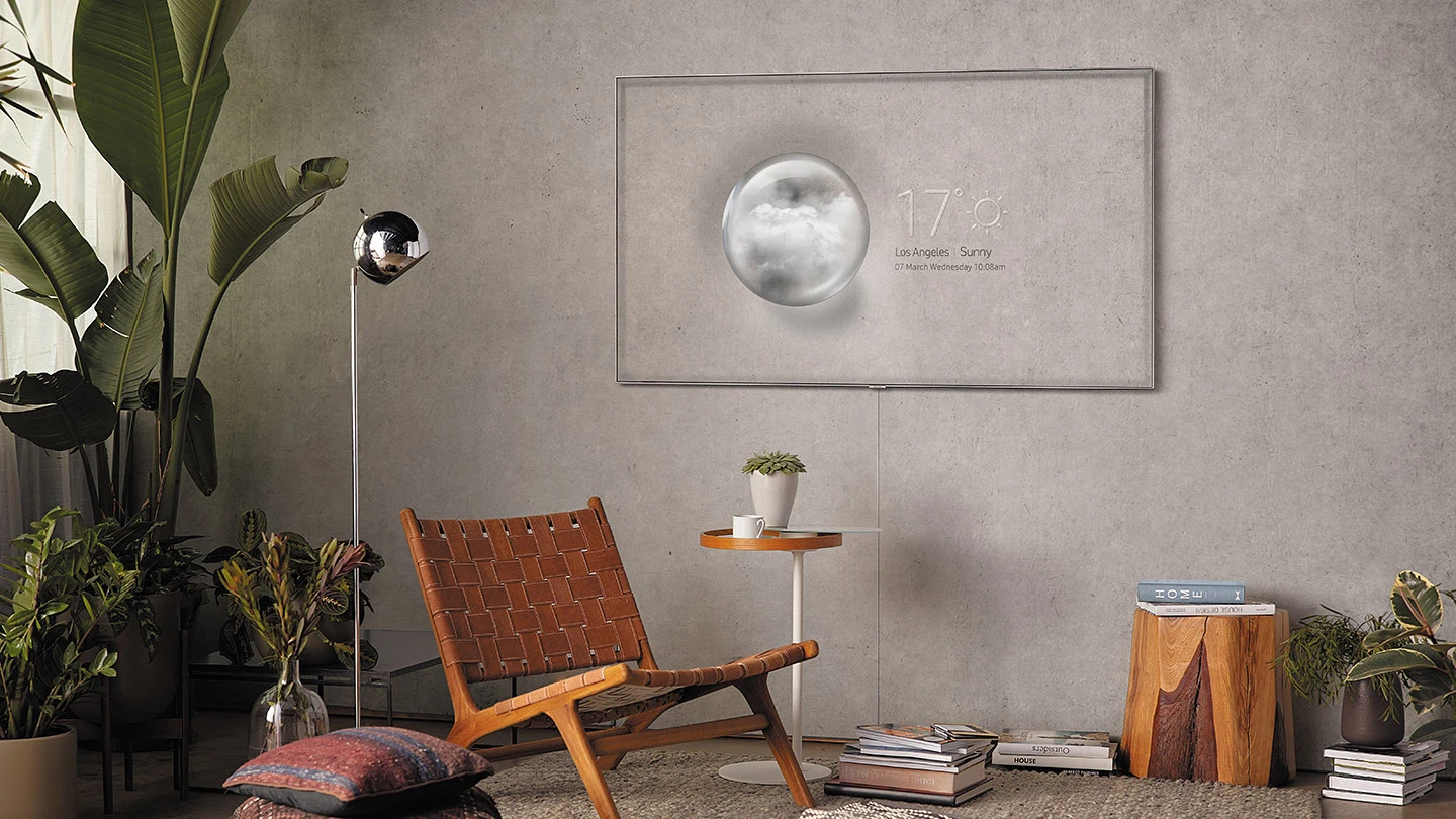 Samsung's new wall-mounted QLED TVs have an Ambient Mode that mimics the pattern behind them, allowing them to blend into the background