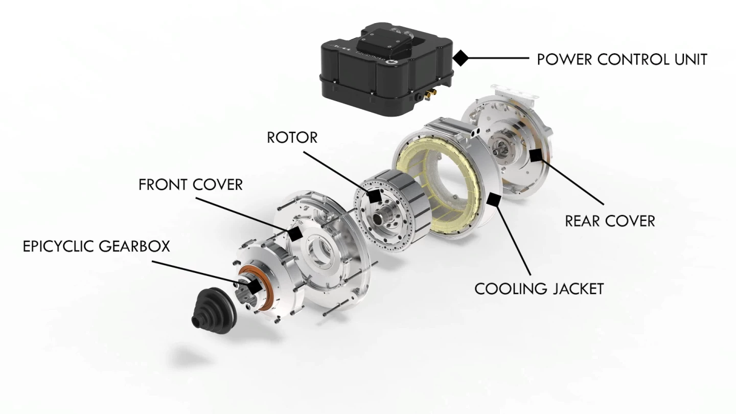 Equipmake's spoke motor design – exploded and labeled