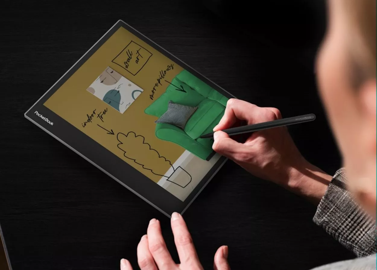 After snapping a photo of a room with the rear camera, the user can then draw in design elements or add notes