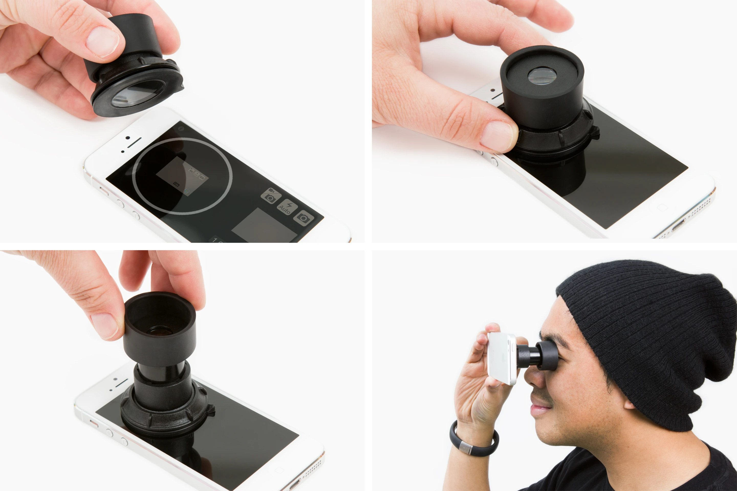 The steps involved in using the Daylight Viewfinder