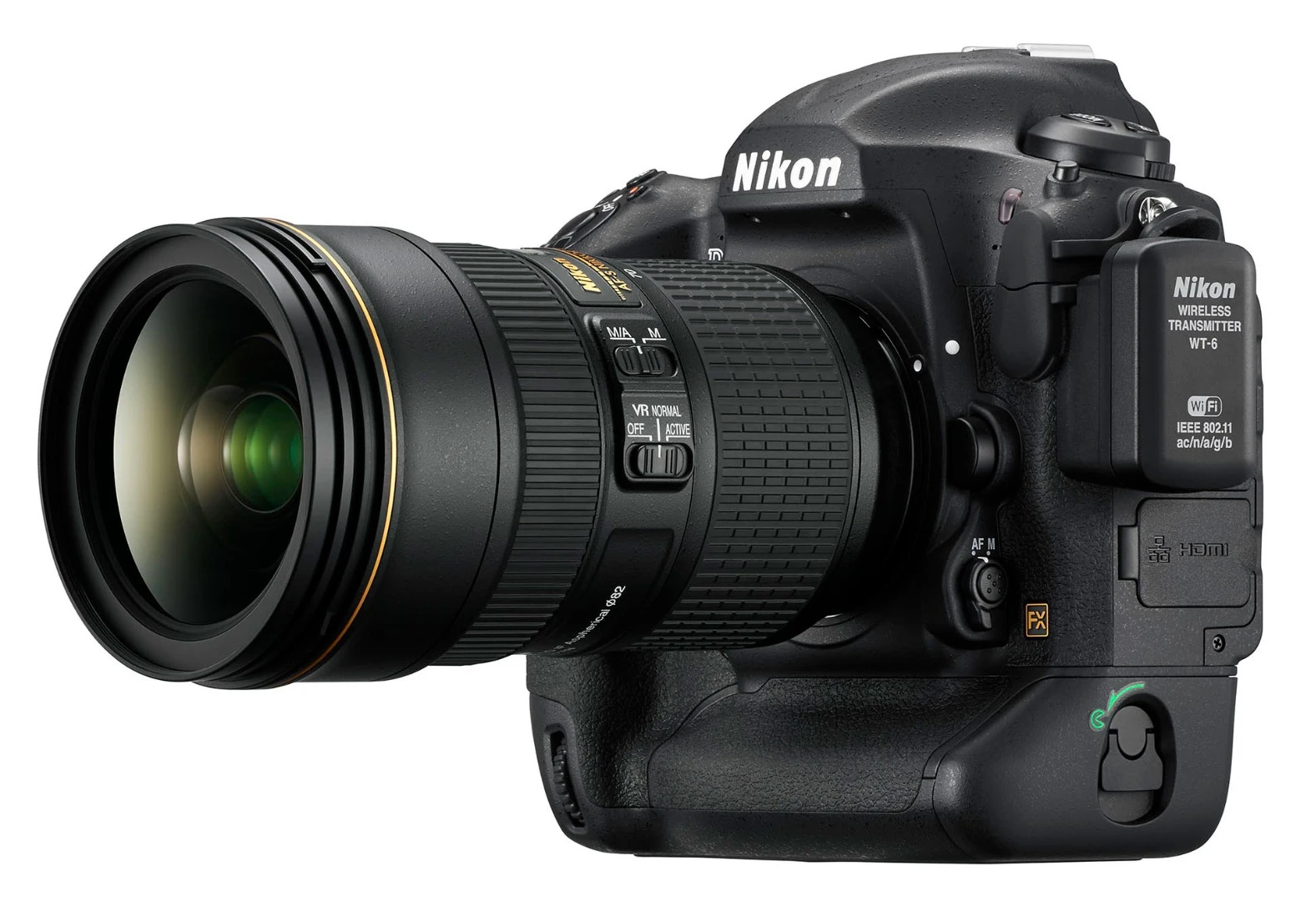 The Nikon D5 can communicate with wireless networks by using the optional WT-6/A/B/C Wireless Transmitter