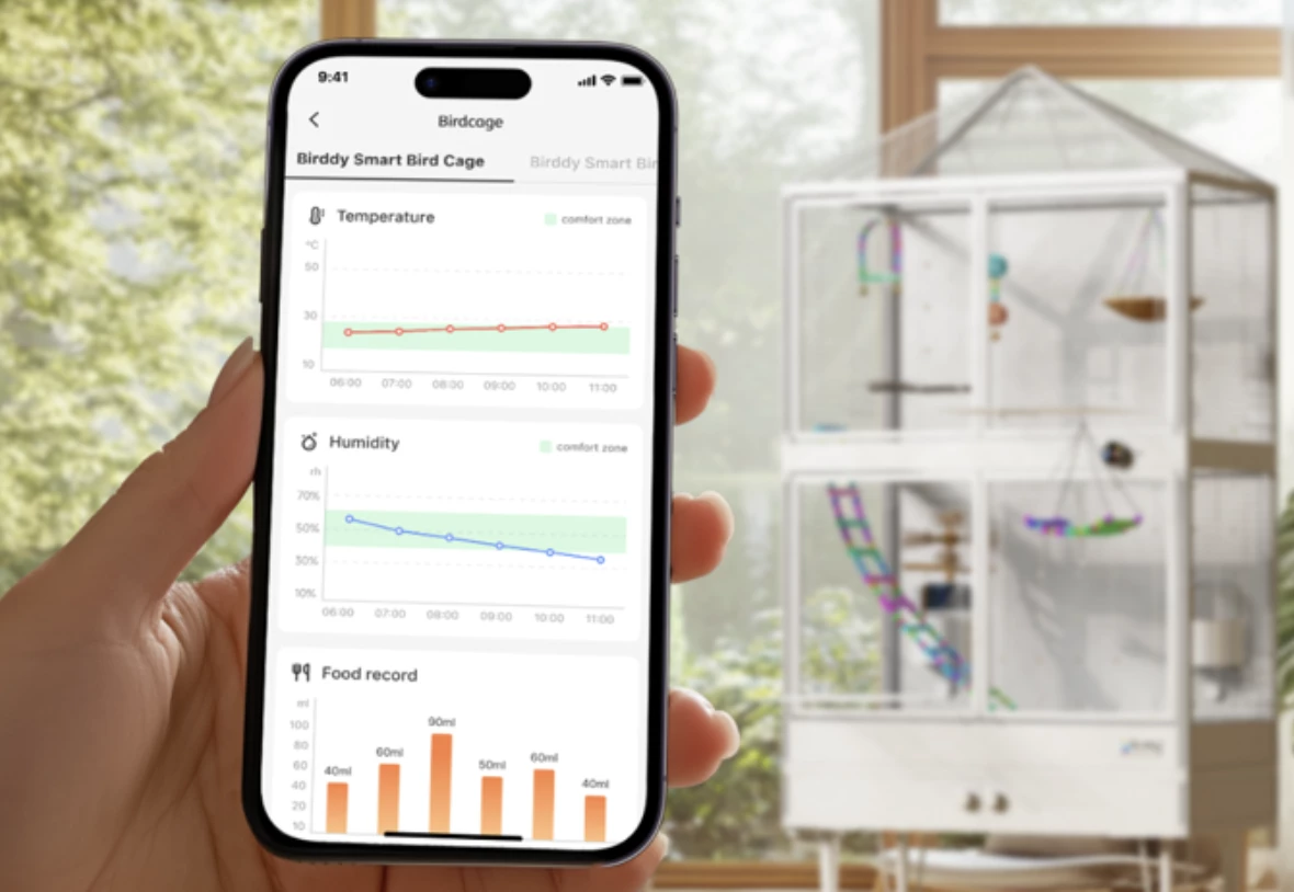 Control temperature, humidity, cleaning and feeding from the app or a digital dial on the cage