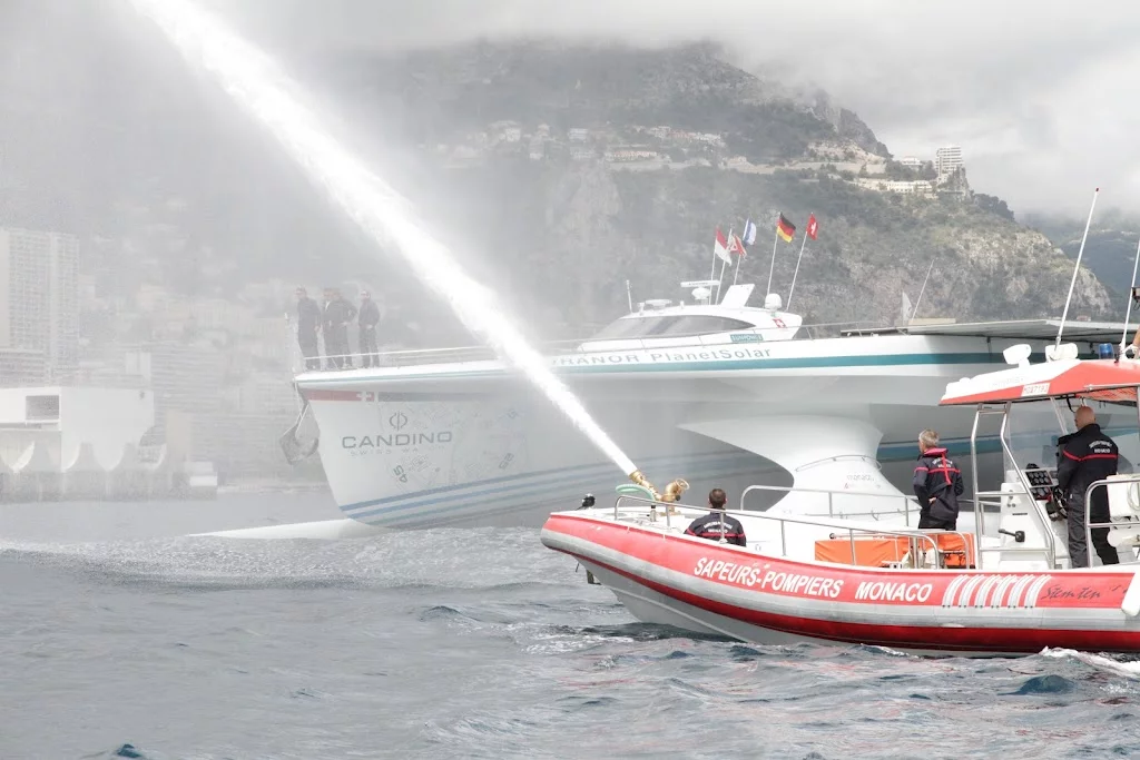 The TURANOR PlanetSolar, as it enters Monaco's Hercule Harbor