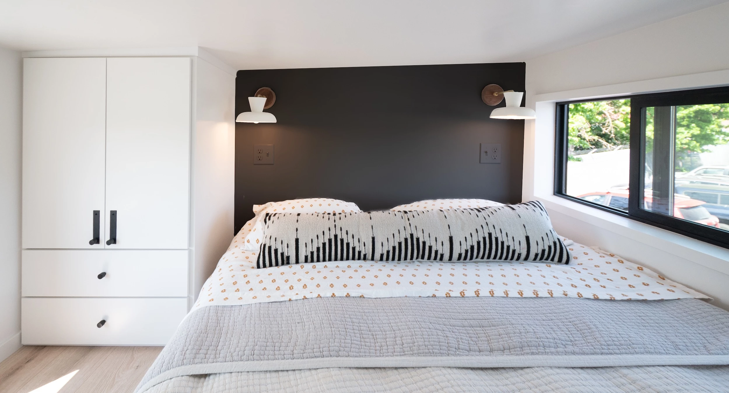 The Terra Urban's bedroom includes a double bed and some storage space