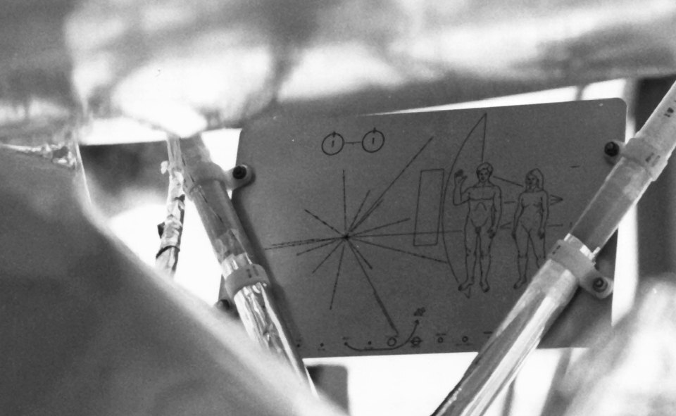 The Pioneer plaque bolted to one of the Pioneer probes