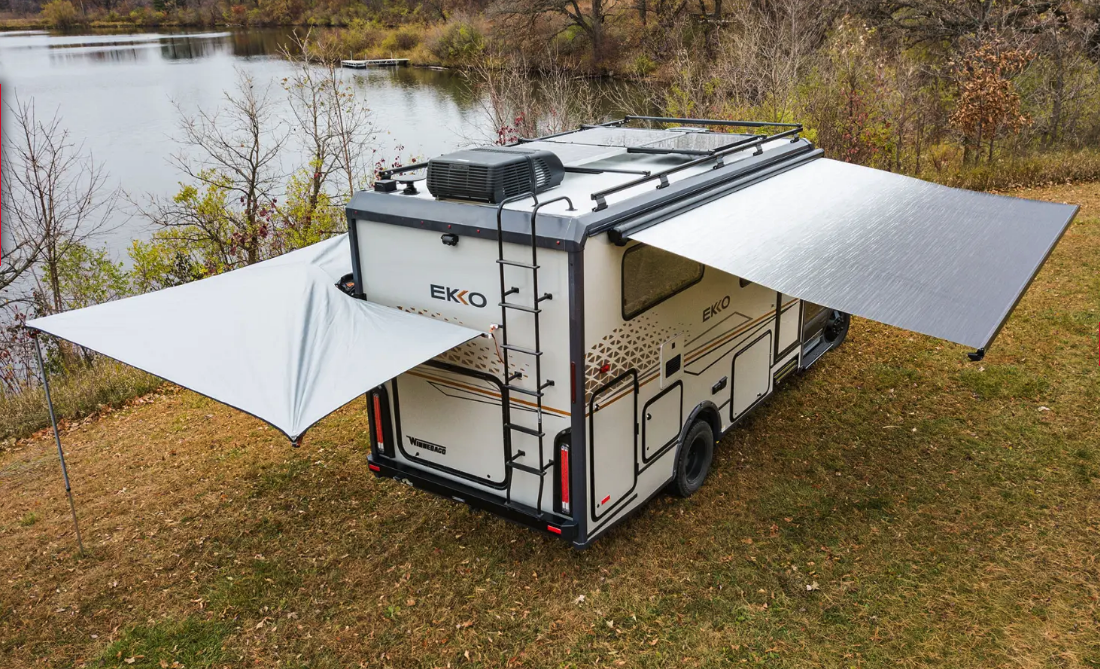 Cook and sit on the passenger side and set up a complete dining area on the driver side – plenty of awning to go around