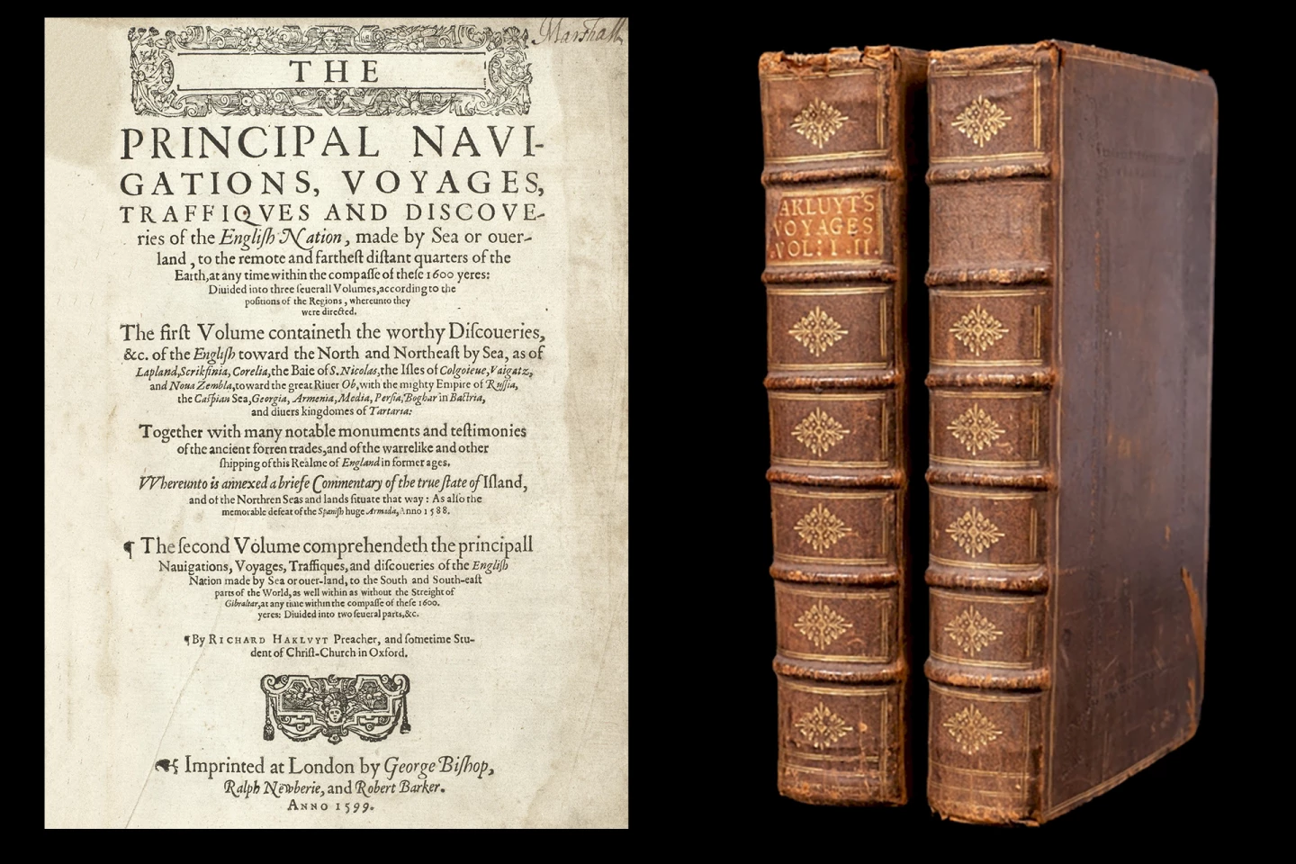 This copy of "The Principal Navigations, Voyages, Traffiques and Discoveries of the English Nation" (1599/1600) by Richard Hakluyt was sold for £448,950 ($594,814) at Bearnes Hampton & Littlewood on 7 December 2021