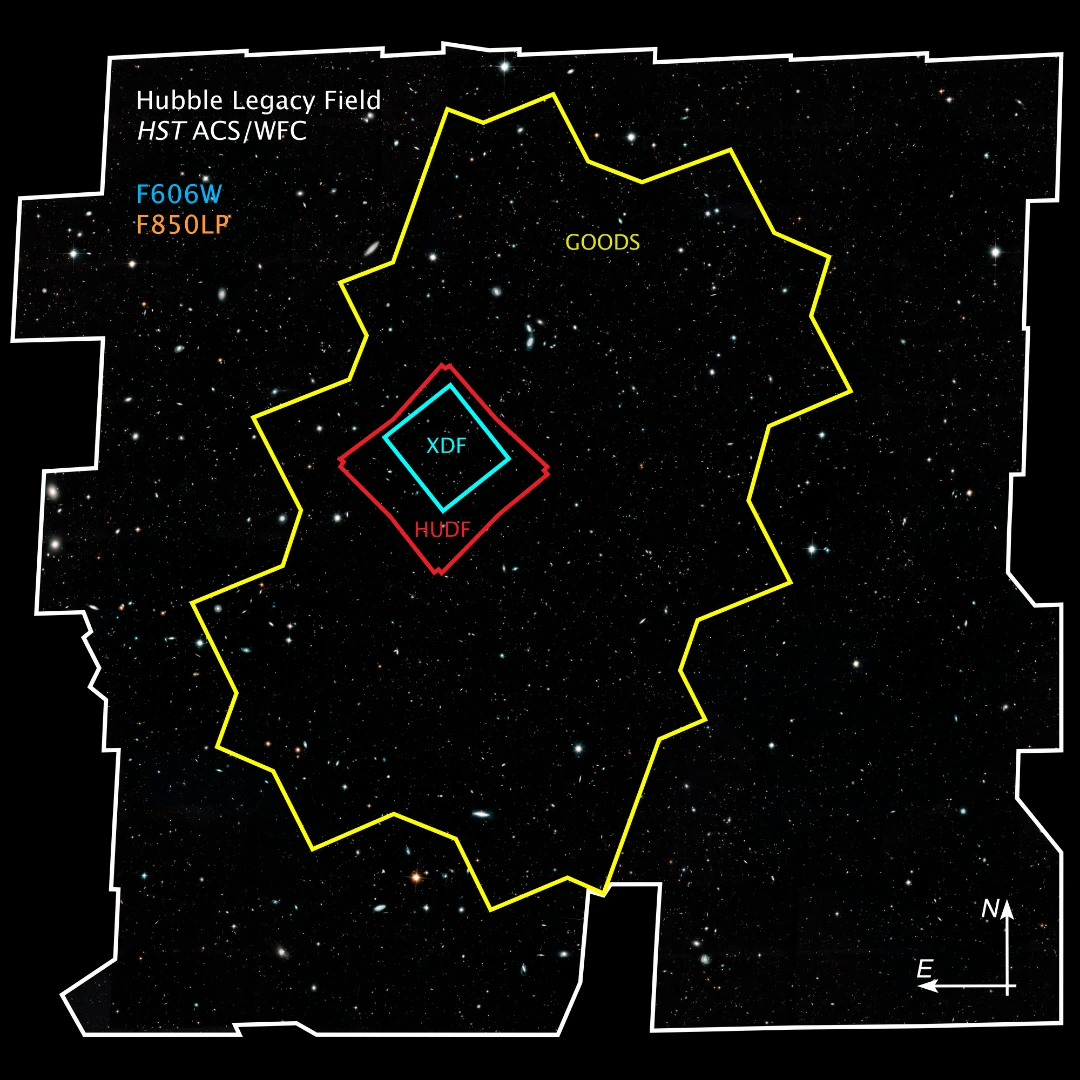 The Hubble Legacy Field image is a mosaic of 7,500 images taken as part of 31 Hubble programs. Credit: NASA, ESA, G. Illingworth and D. Magee (University of California, Santa Cruz), K. Whitaker (University of Connecticut), R. Bouwens (Leiden University), P. Oesch (University of Geneva,) and the Hubble Legacy Field team