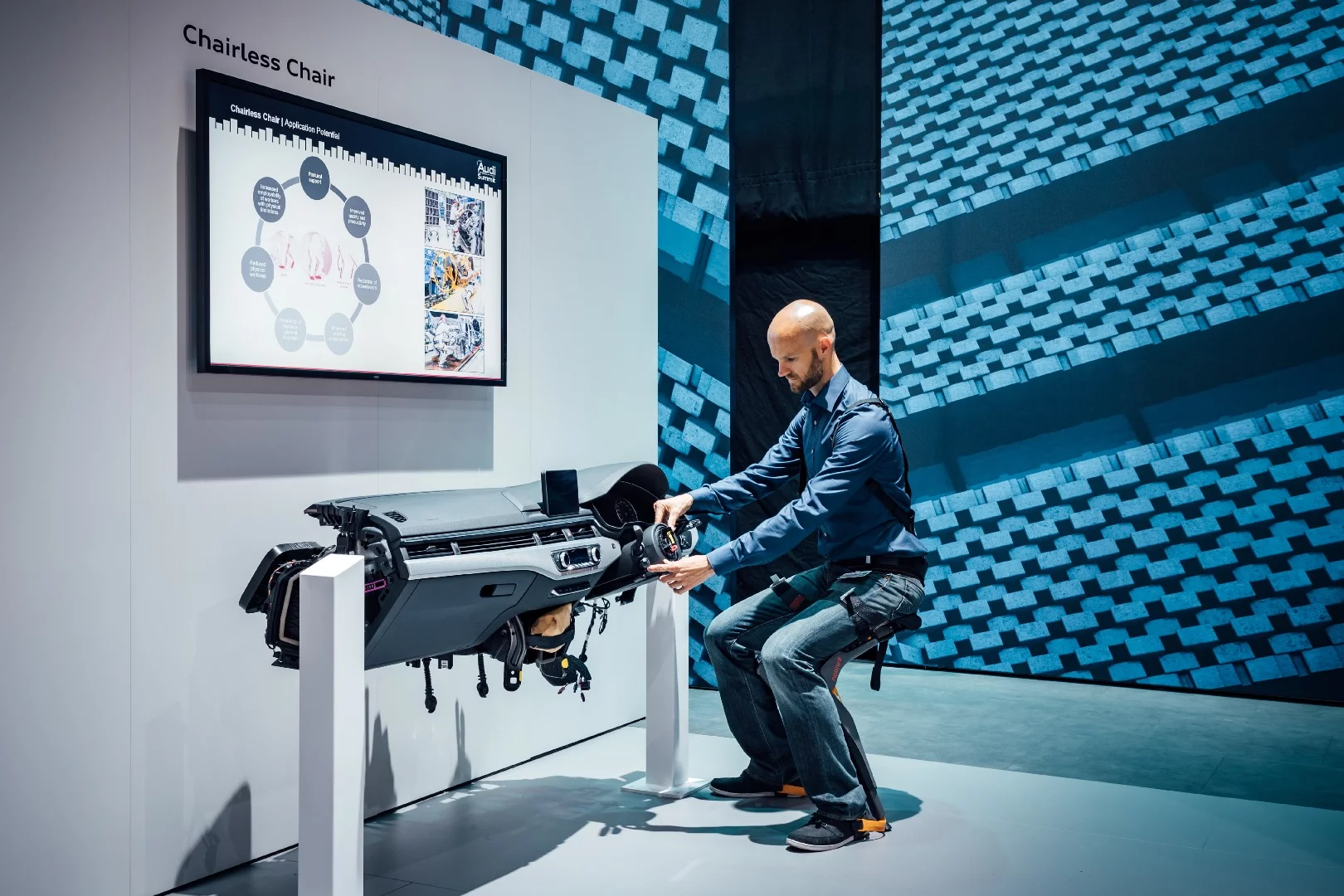 Audi, which helped Noonee during the testing and development phase, puts the Chairless Chair to use