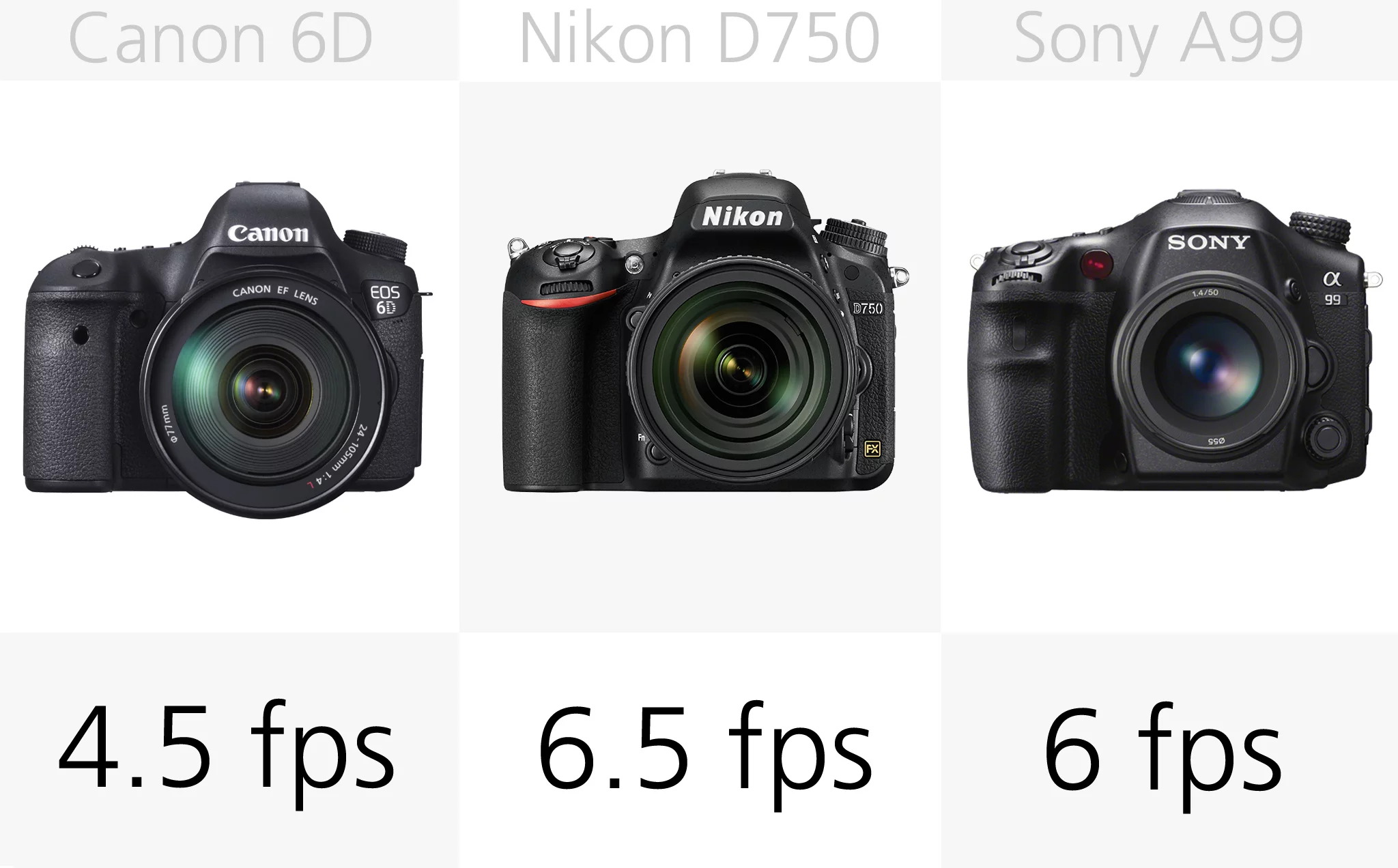 Most of the full frame DSLRs in our comparison have comparable speeds of between 4.5 and 6.5 fps