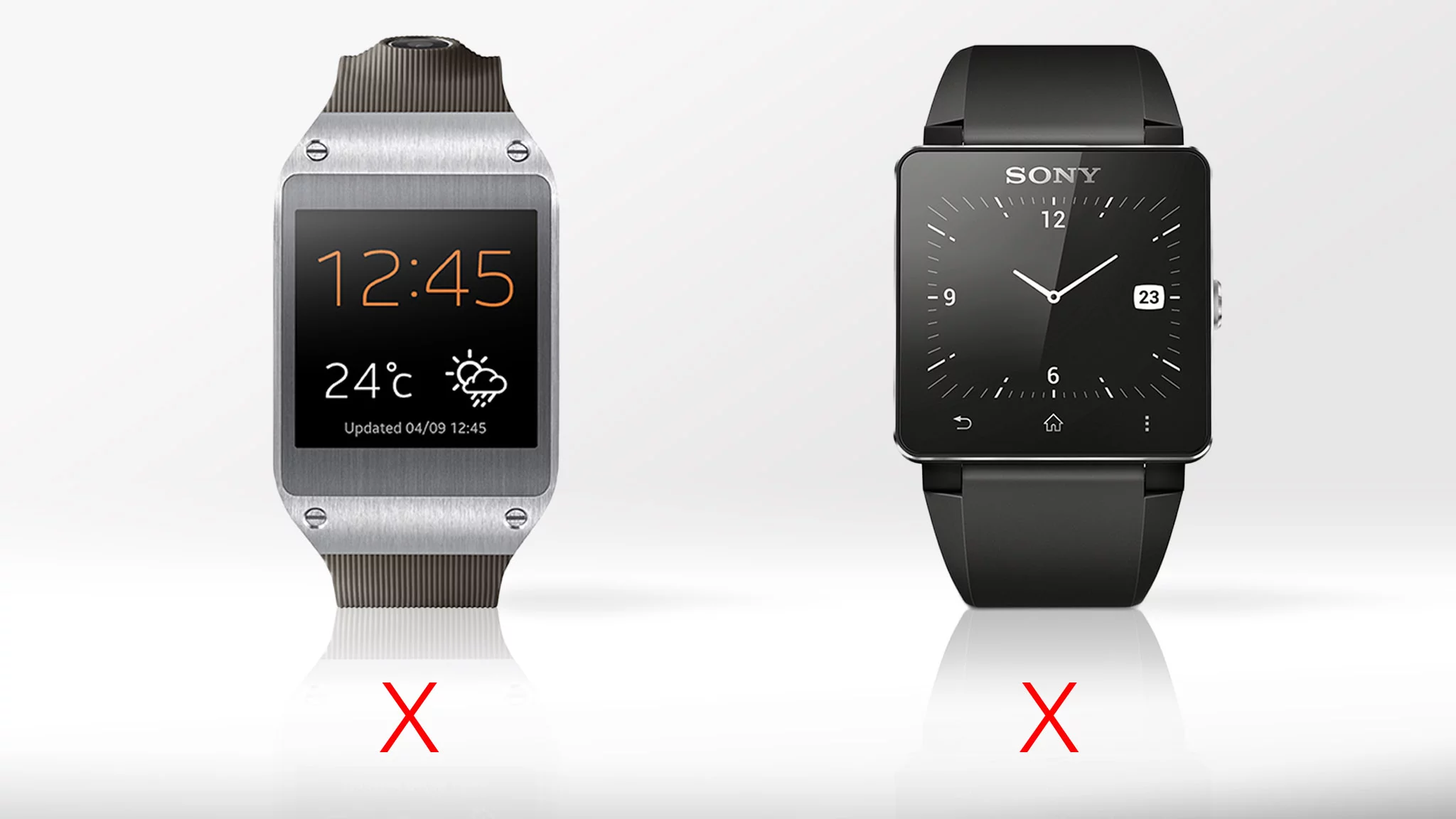 Neither watch is compatible with the iPhone (for that, you can check out Pebble)