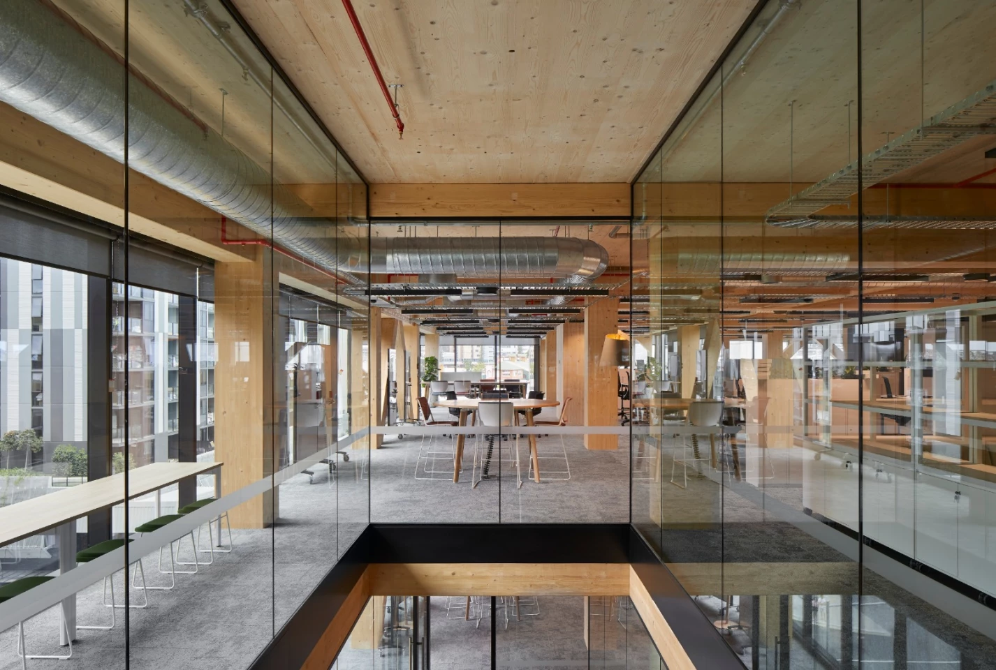 Inside the recently completed 25 King, a timber tower in Brisbane, Australia