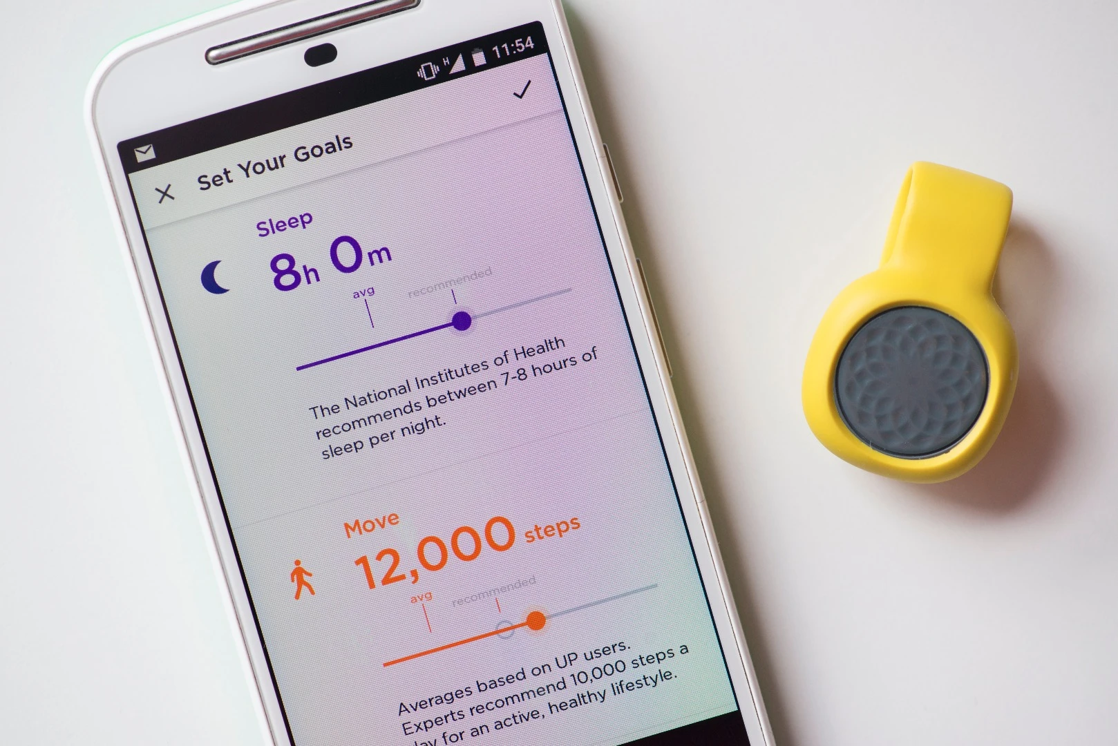 Users of the Jawbone Up Move fitness tracker use the iOS or Android app to set daily goals