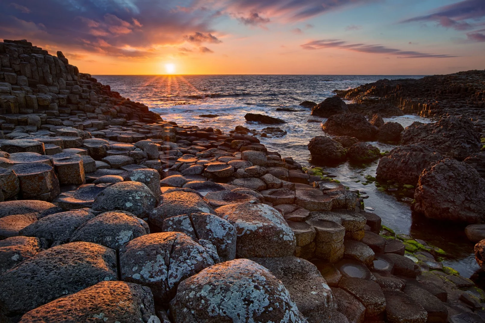 Located on the Antrim coast of Northern Ireland, Giant’s Causeway is composed of over 40,000 interlocking basalt columns
