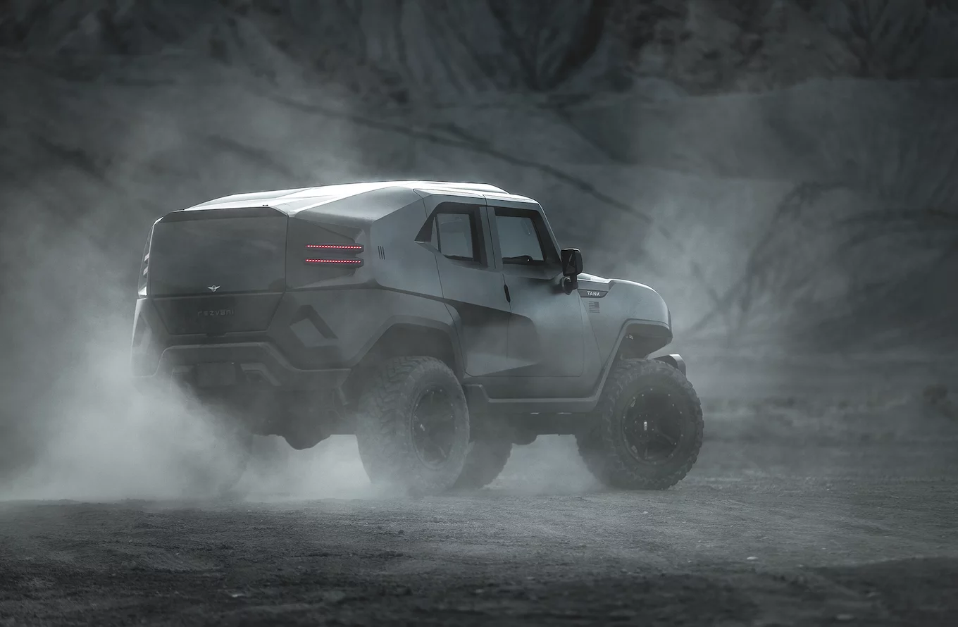 Rezvani built the original Tank up on a Jeep Wrangler Rubicon Unlimited and now adds a Dodge Hellcat engine for 707 hp and 710 lb-ft