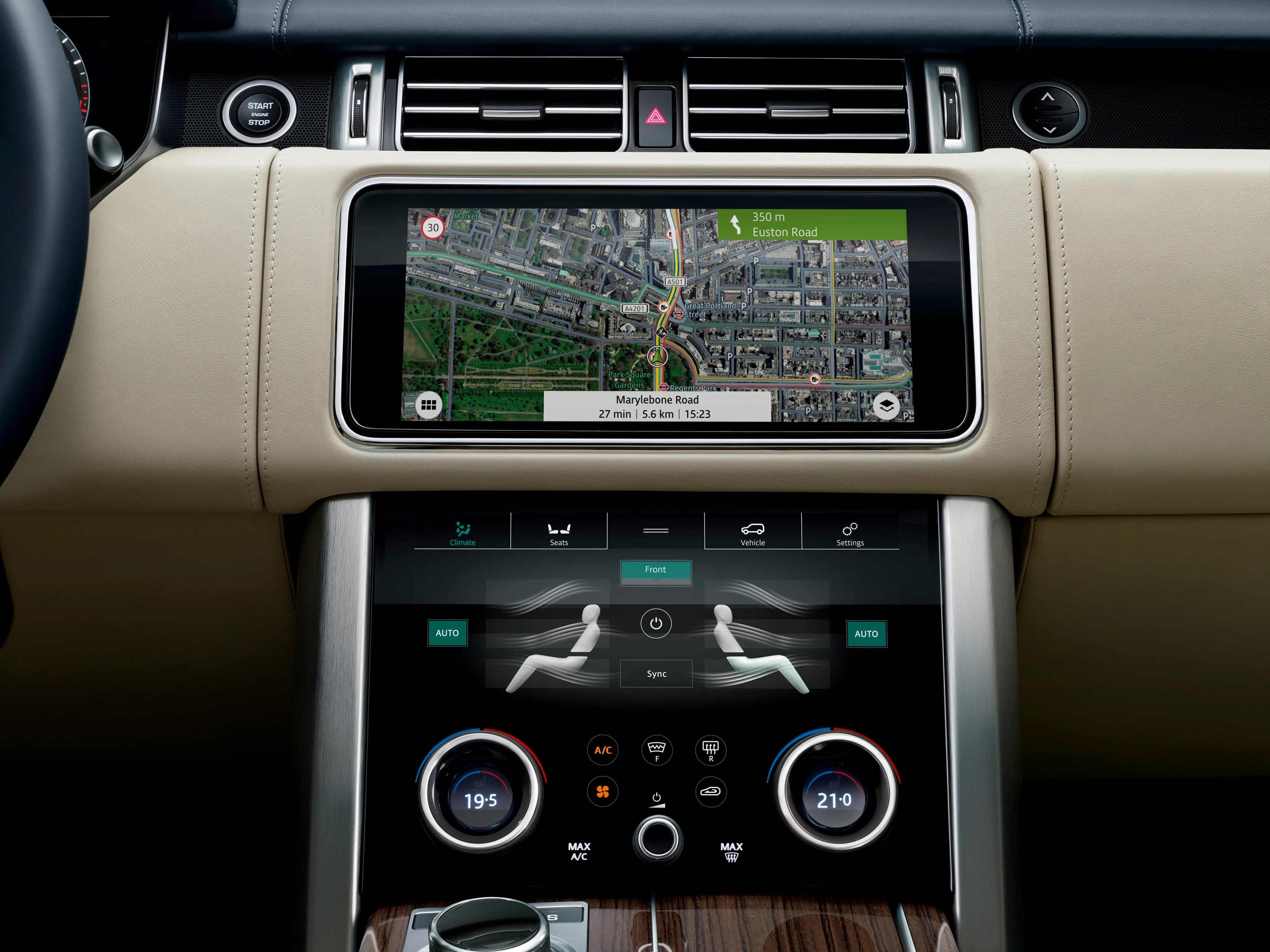 A redesigned cabin and new-look infotainment system make for extra comfort on the inside of the Range Rover P400e