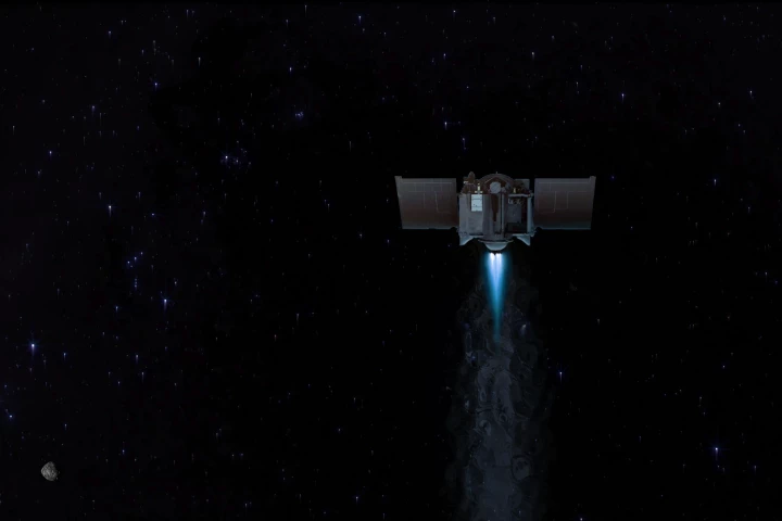 Artist's impression of OSIRIS-REx bidding farewell to asteroid Bennu