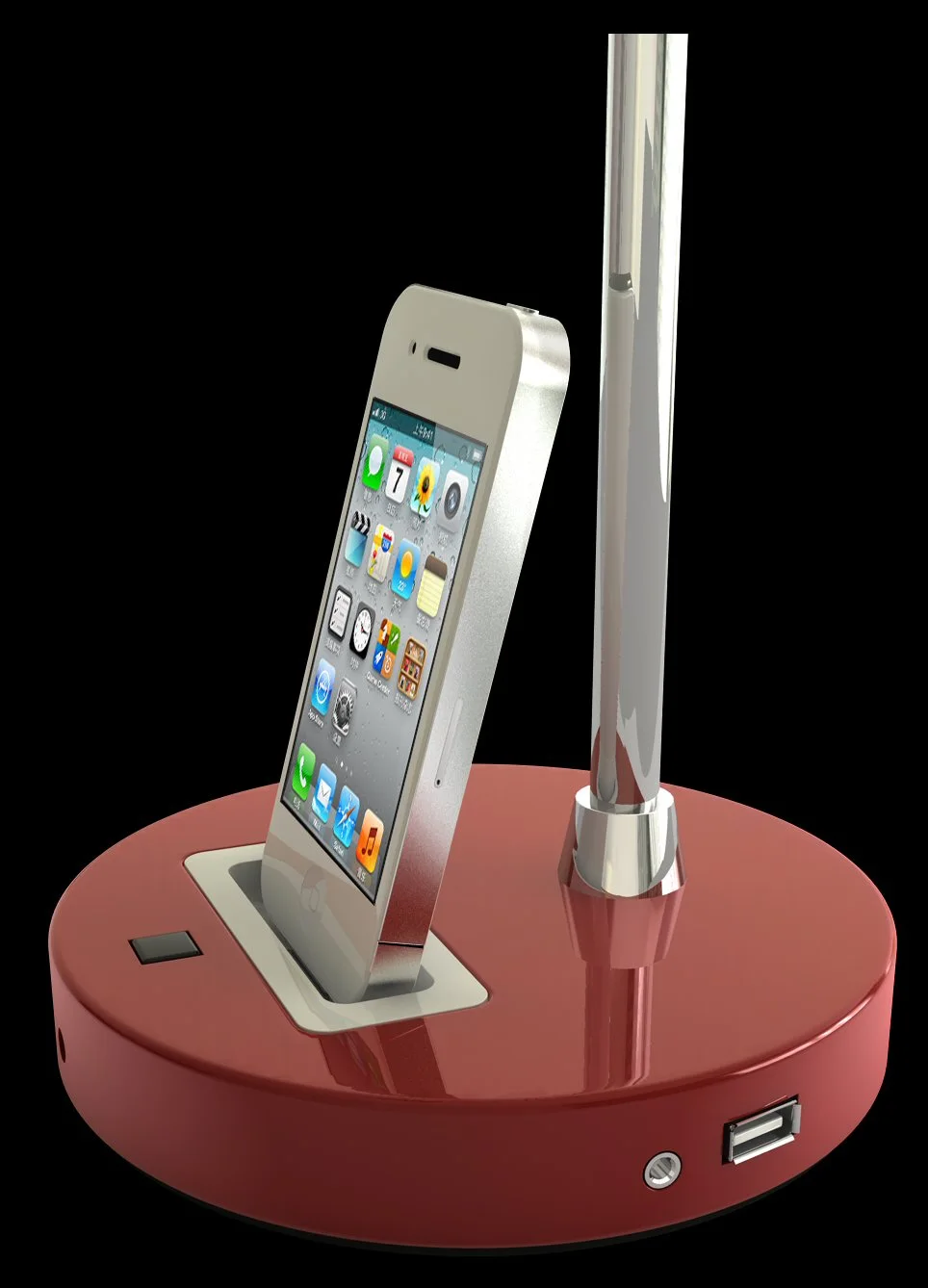 In addition to the 30-pin dock for iPod/iPhone, the t'Light S also features a USB charging port and DC power out port