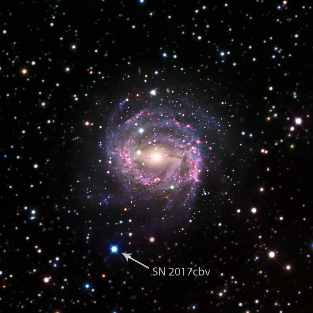 Supernova SN 2017cbv is located in the galaxy NGC 5643, about 55 million light years away, making it one of the closest supernovae recently discovered