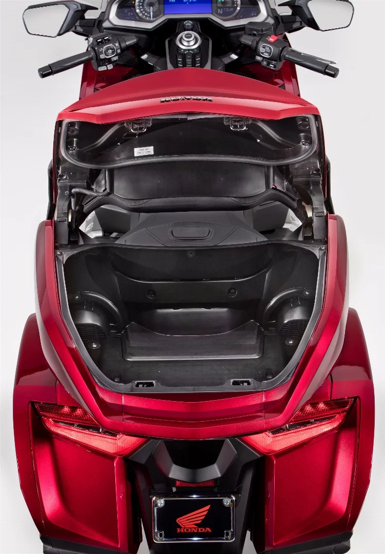 The top case of the 2018 Honda GL 1800 Goldwing Tour can hold two full-face helmets