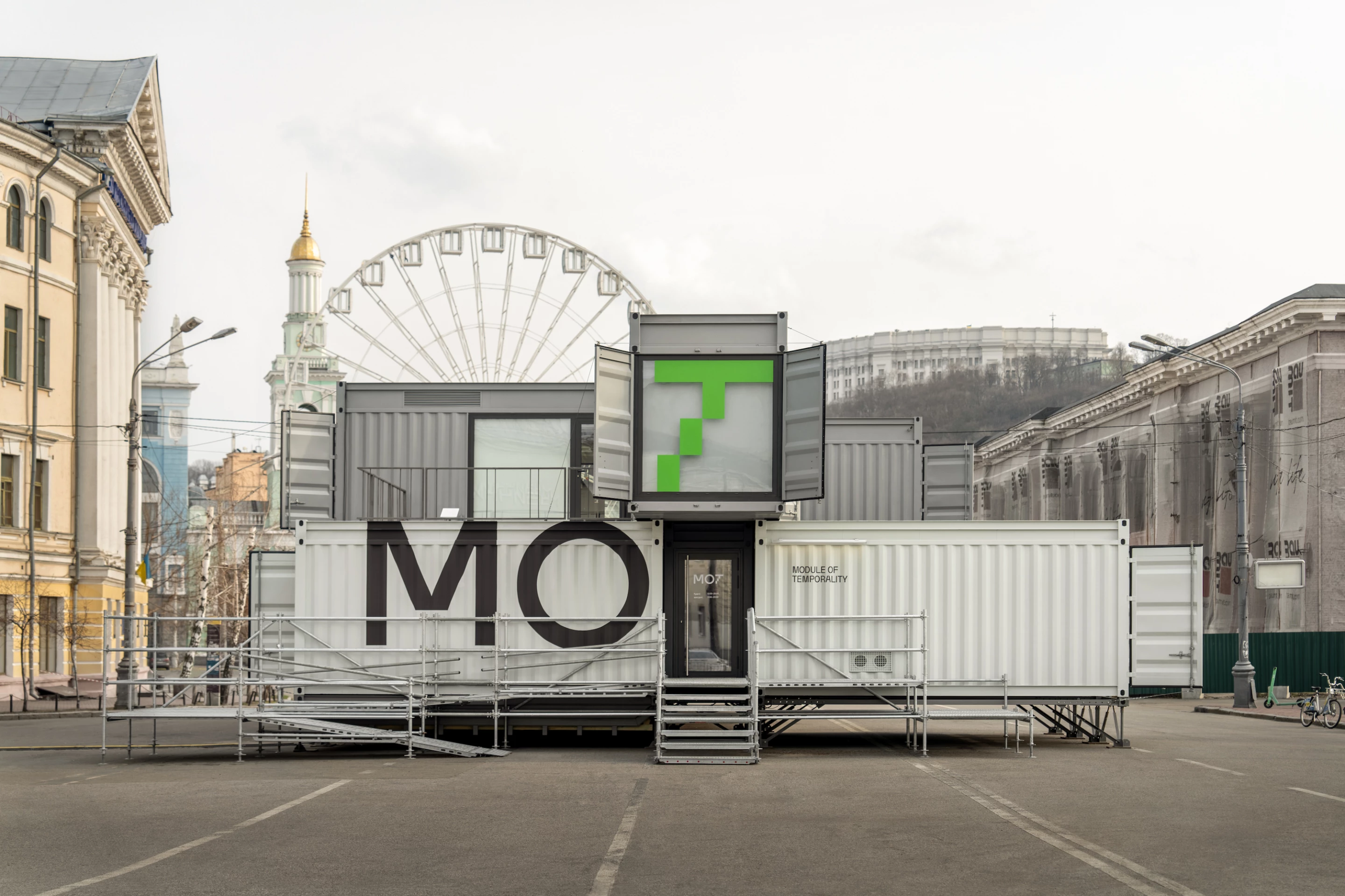 MOT, by Balbek Bureau, consists of 27 shipping containers and is designed to be easily relocated