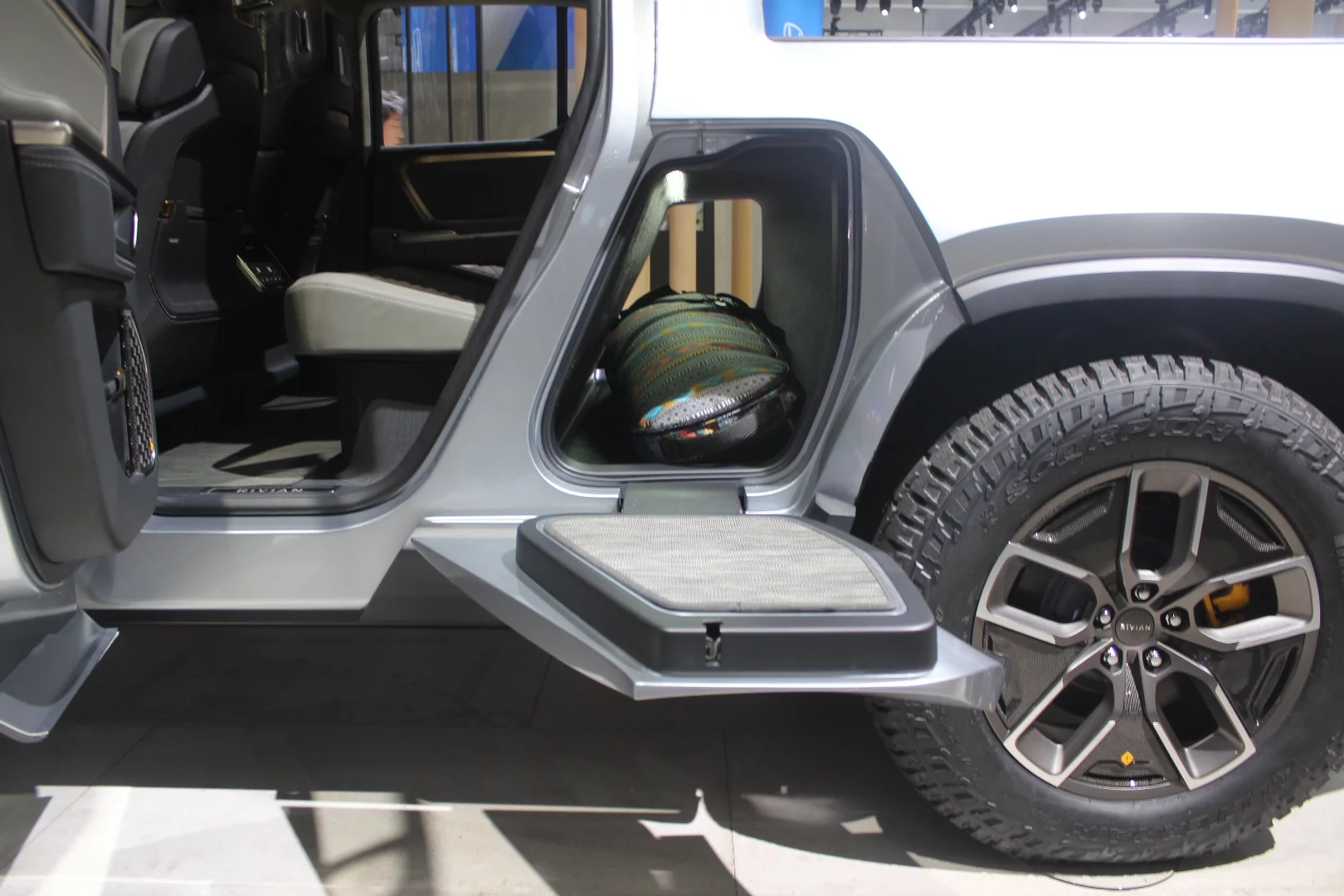 In addition to its bed and frunk, the Rivian R1T has a rear passthrough gear tunnel