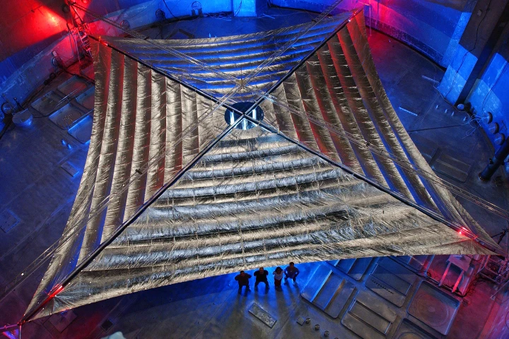 The 20-meter (65.6-ft) solar sail and boom system, developed by L'Garde Inc. of Tustin, California (Image: NASA)