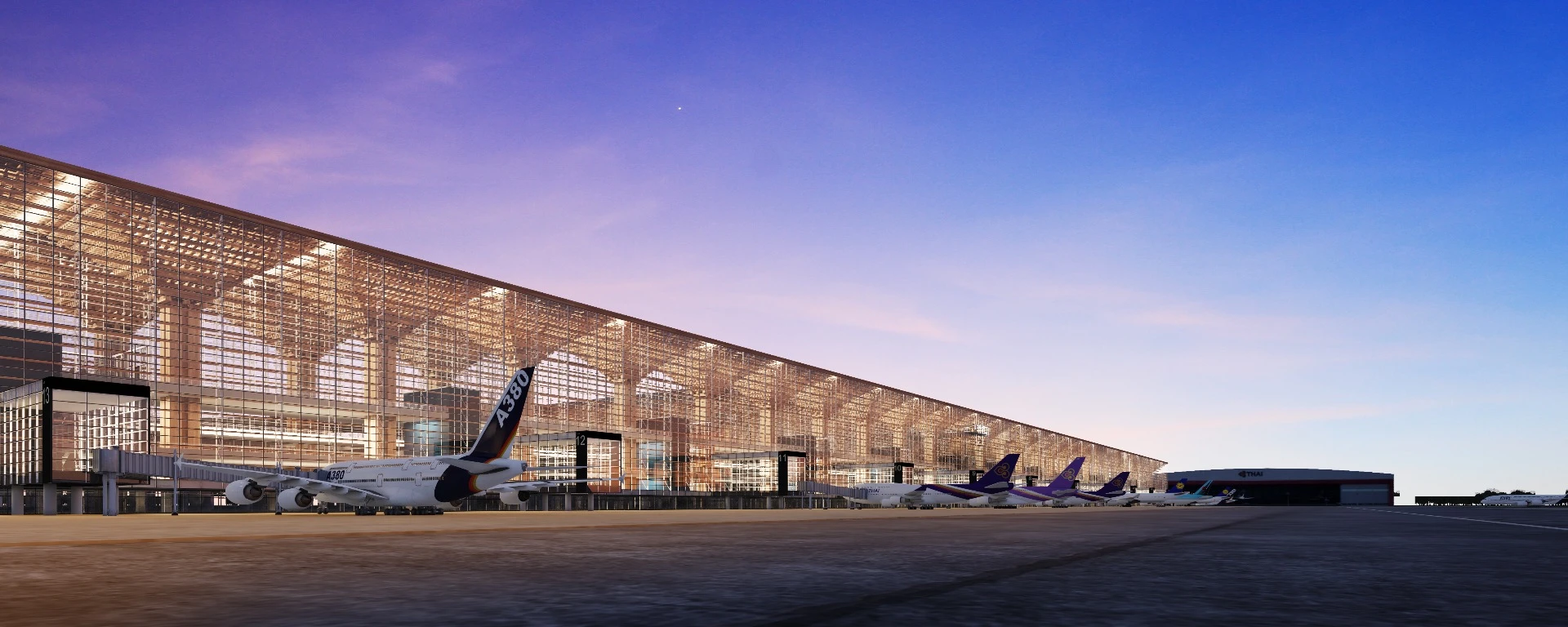 Suvarnabhumi International Passenger Terminal II is reminiscent of Kengo Kuma's work – specifically the Yusuhara Wooden Bridge Museum