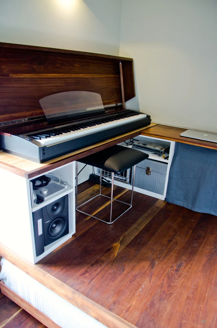 The Minim House desk opens up to reveal a full sized keyboard (Photo: Paul Burk Photography)