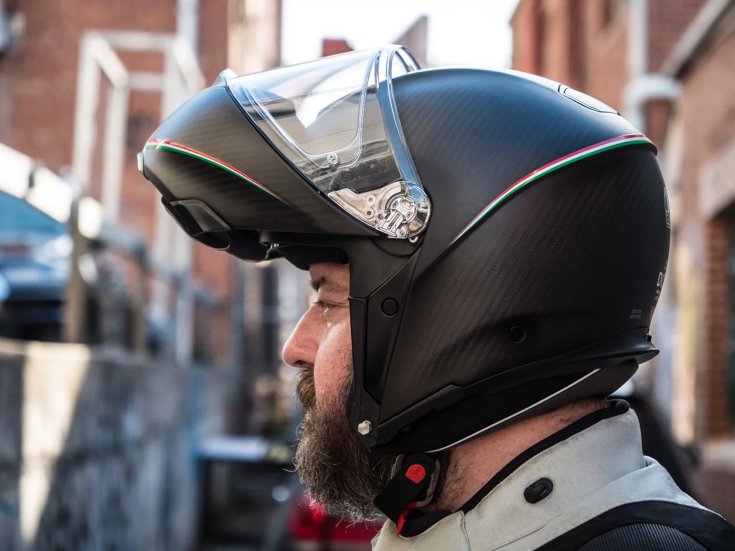 AGV SportModular: one thumb release mechanism lifts the chin and it sits solidly in place