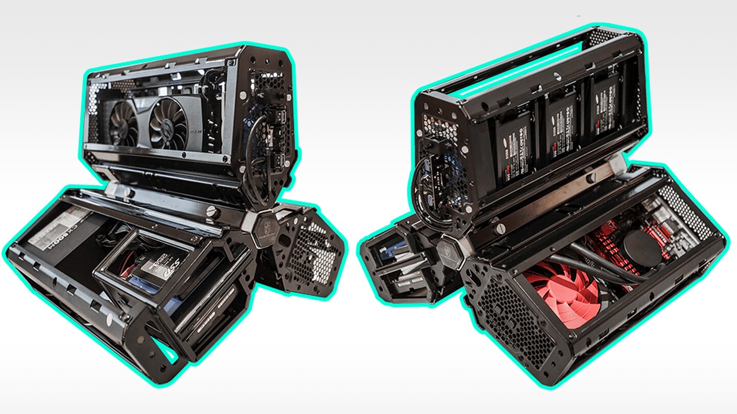The base configuration offers an AMD A10 processor, 8 GB RAM and a Nvidia GeForce GTX 750 Ti GPU, as well as a combination HDD/SSD storage solution