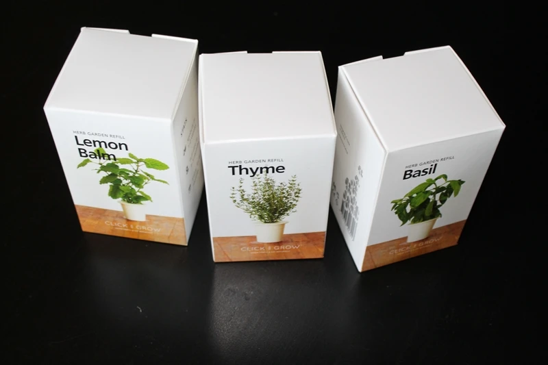 Users receive three herb cartridges of basil, thyme and lemon balm with the Smart Herb Garden