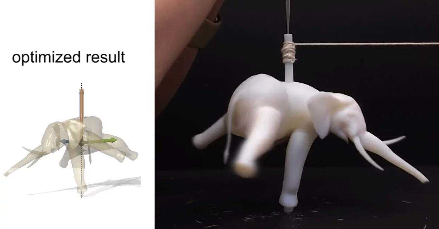 An asymmetrical elephant top that balance thanks to an algorithm created at Disney Research Zurich and ETH Zurich
