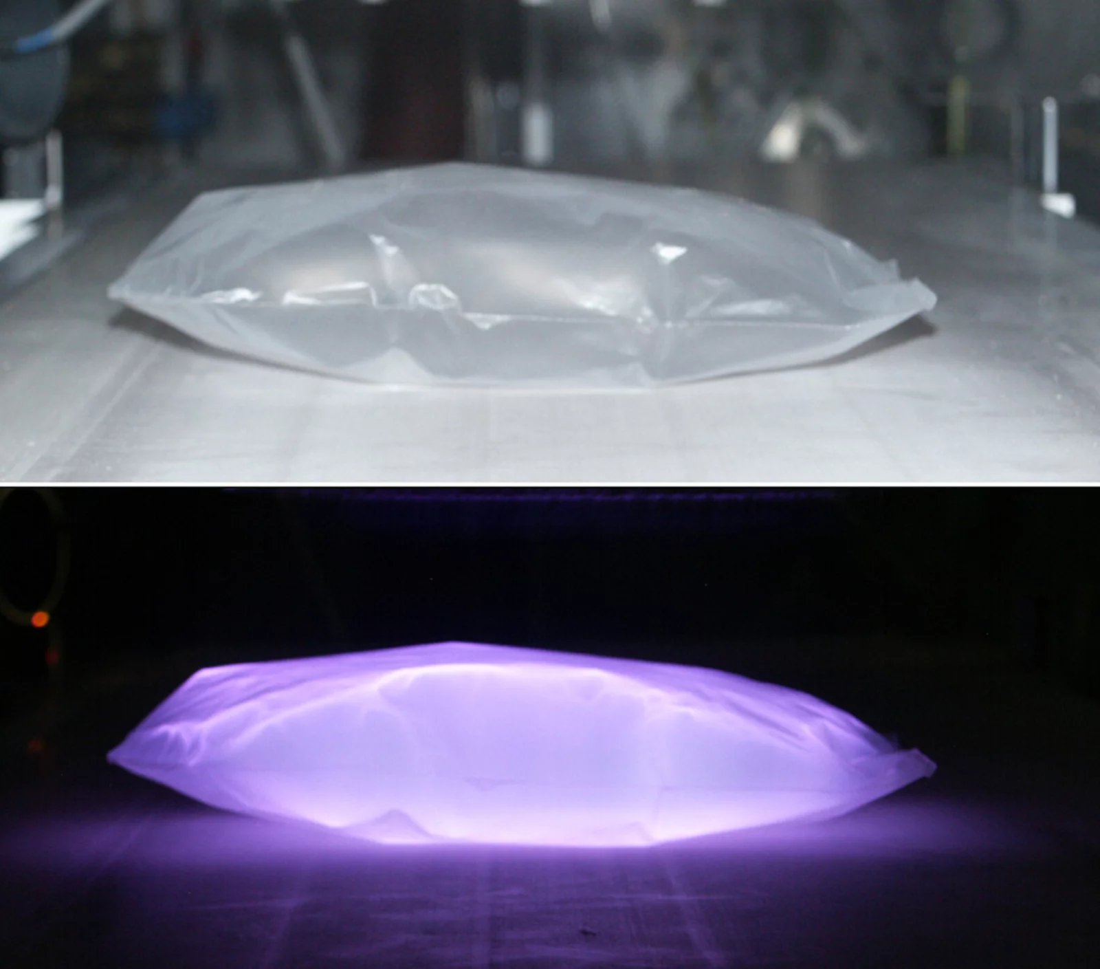 Creating a plastic bag as a bio-container using electrically-charged plasma (Photo: Fraunhofer IST)