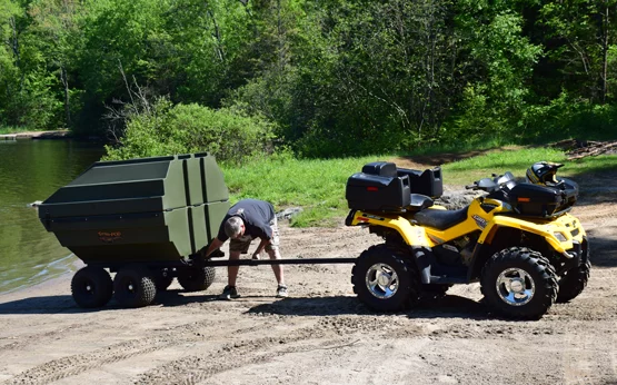 The hitch extends to make room for the 11-foot boat