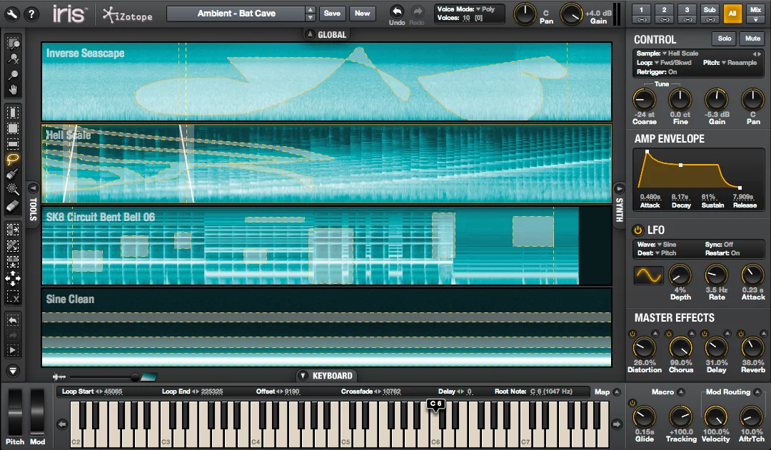 Up to three audio samples can be loaded in and layered at any one time, plus a sub oscillator channel to further enrich and texture the new creation