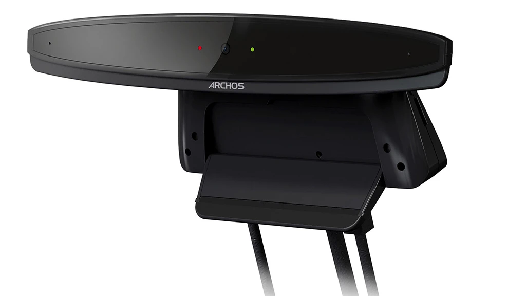 The ARCHOS TV connect base station can be positioned on top of a HDTV