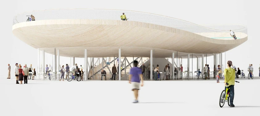 Sitting on top of a bike rental shop and a cafe, if built it will be perfectly possible for people to hire a bicycle and ride it for a few hours without ever leaving the building