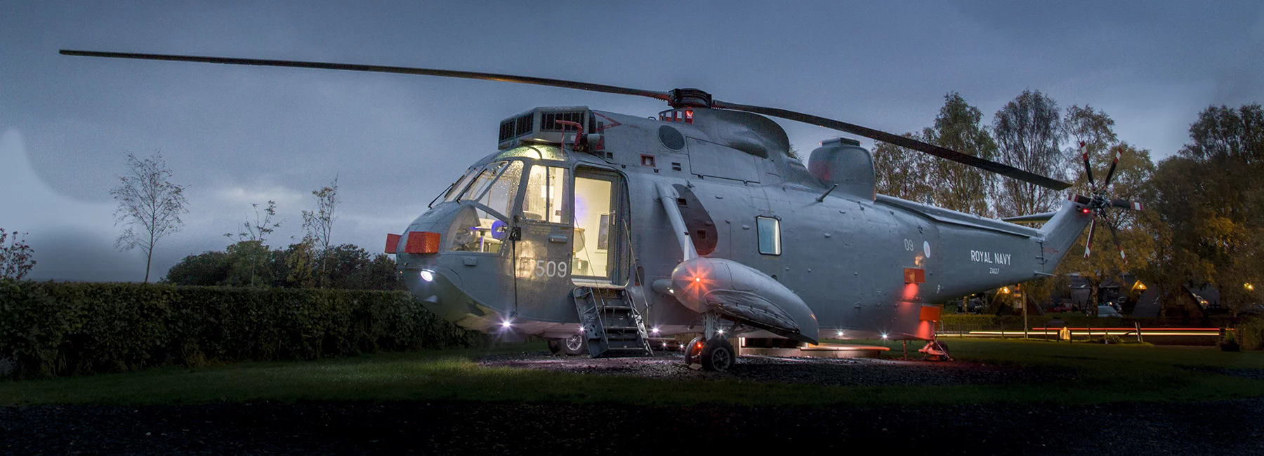 Martyn and Louise Steedman have converted a decommissioned Sea King helicopter into a luxury tiny dwelling