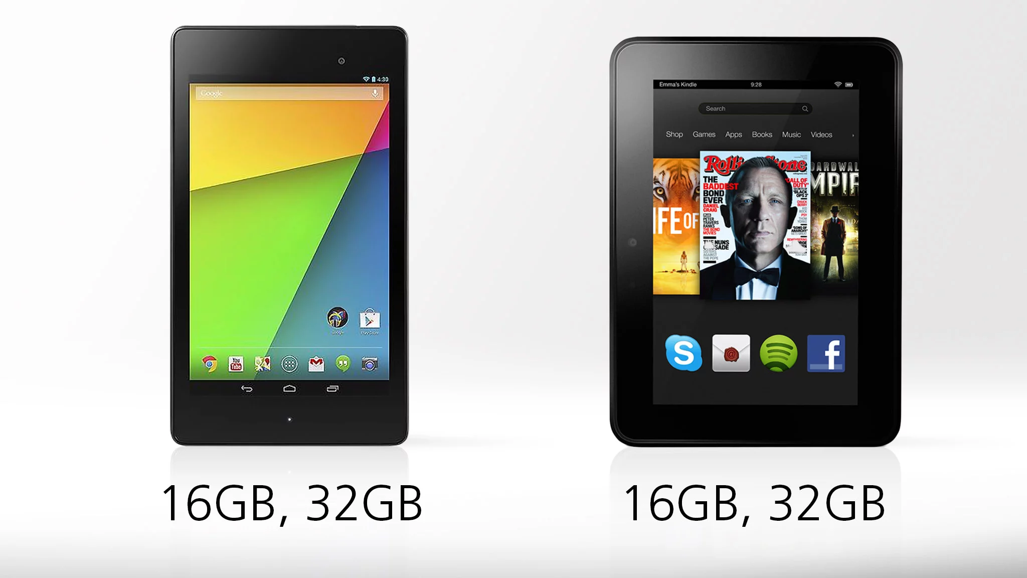 Both tablets have 16 GB and 32 GB storage options