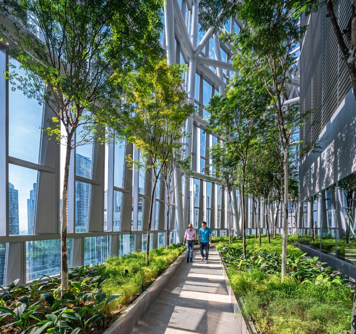 Robinson Tower's interior includes significant greenery