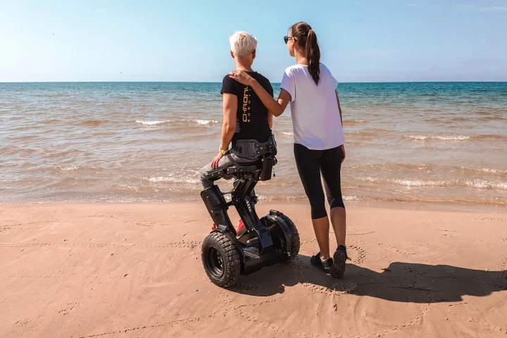 The Kim-e raises users to a semi-standing position, both when moving and standing stationary