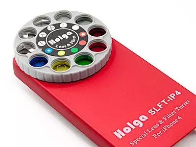 The Holga iPhone Lens Filter is an iPhone 4/4S case featuring a rotating wheel containing camera lens filters